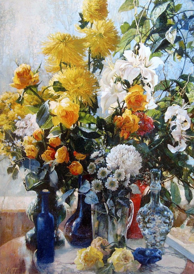 Роскошные цветы как признание в любви — прекрасные натюрморты Псаревой Ларисы