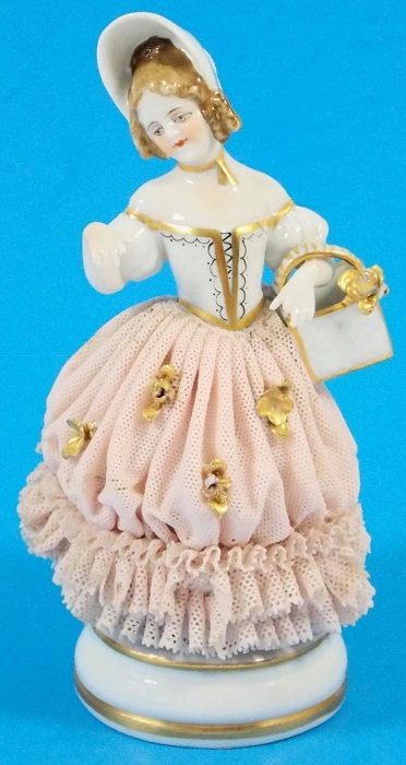 Antique Dresden Girl Porcelain Lace Muller-Volkstedt Antique Dresden Girl Porcelain Lace Muller-Volkstedt
