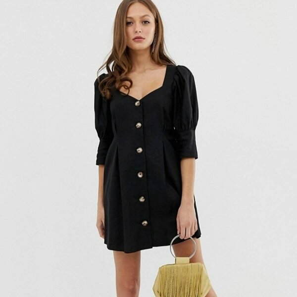 ASOS Button Through Puff Sleeve Skater Dress