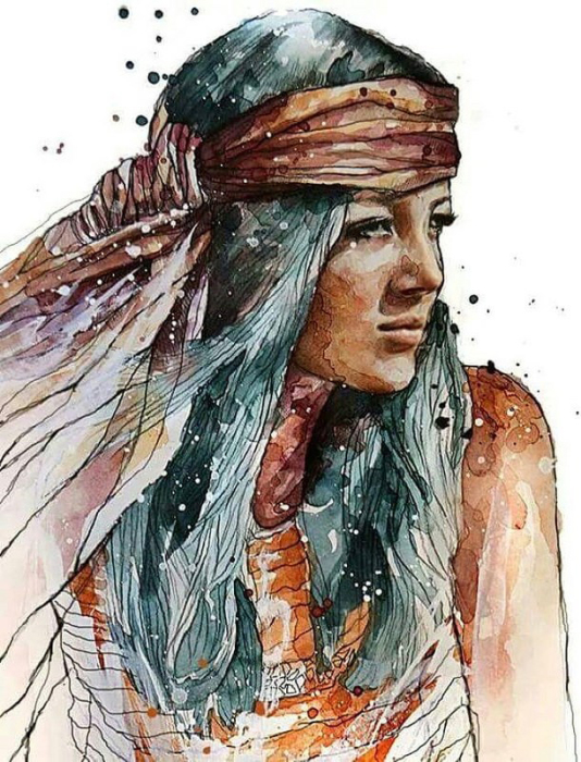 Сирийская женщина. Автор: Rahaf Dk Albab. Сирийская художница рисует нежные акварельные портреты восточных красавиц