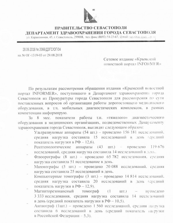 Горздрав Севастополя отчитался «ИНФОРМЕРу» Горздрав Севастополя отчитался «ИНФОРМЕРу»