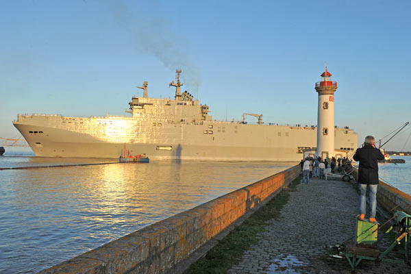 The Vladivostok warship, a Mistral class LHD amphibious vessel ordered by Russia to the STX France shipyard in Saint-Nazaire, western France