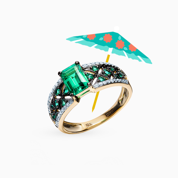 Кольцо SL, желтое золото, изумруды, бриллианты Кольцо SL, желтое золото, изумруды, бриллианты