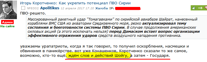 Шойгу назвал удар США по Сирии угрозой военным России