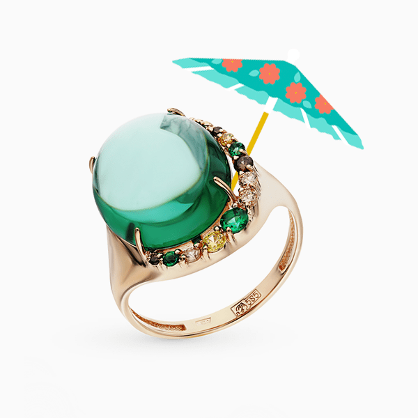 Кольцо Maskom, розовое золото, турмалин, фианиты Кольцо Maskom, розовое золото, турмалин, фианиты