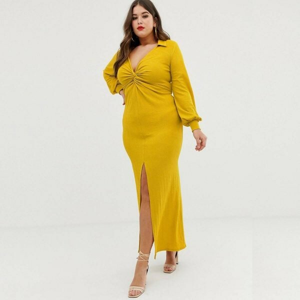 ASOS Design Curve Drape Shirt Maxi Dress With Knot Detail