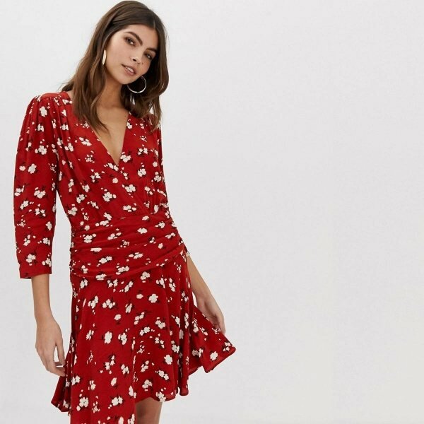 ASOS Design Wrap Minidress With Ruched Skirt