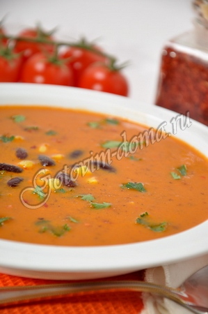 Суп-пюре с консервированной фасолью и томатами