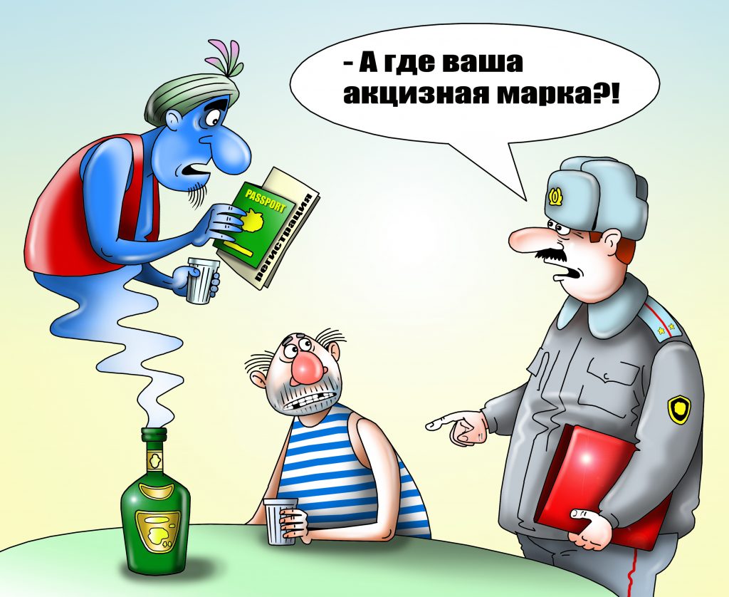 В прошлом году полицейские прикрыли три крупных производства палёного алкоголя / Рисунок: Сергей Корсун, «Восточный округ»