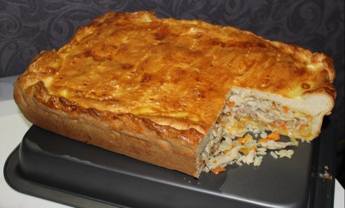 Восхитительно вкусный рисовый пирог с курицей. \ Фото: youtube.com. Что можно приготовить из отварного риса, когда его, например, некуда девать
