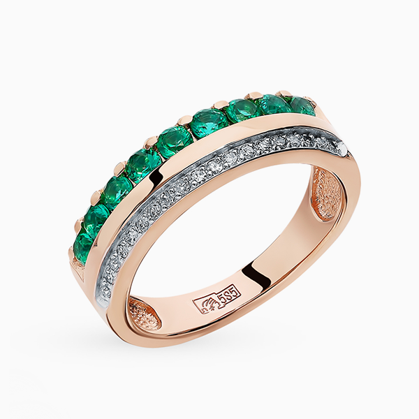 Помолвочное кольцо SL, розовое золото, изумруды, бриллианты