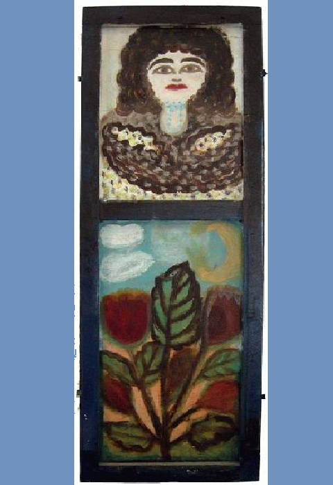 «Автопортрет», 2004, подзеркальник, эмаль, 125х24. Живопись Полины Райко (1927-2004). Дорога в рай: Наивная живопись украинской художницы, которая взялась за кисть в 69 лет и нарисовала свою жизнь