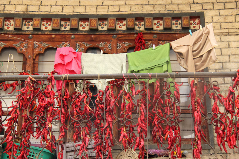 Chillies hanging out to dry in Bhutan.