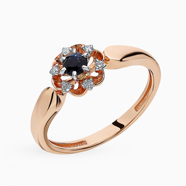Помолвочное кольцо «Алькор», розовое золото, сапфир, бриллианты