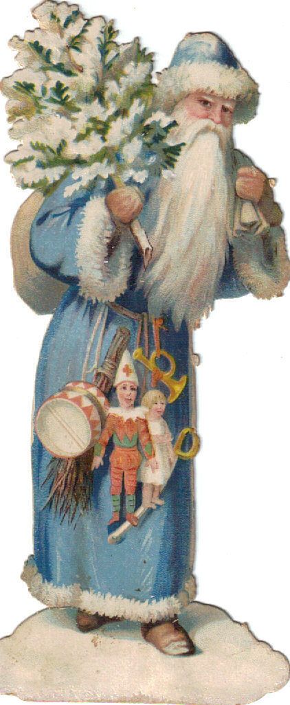 Blue Robed Santa Die Cut Scrap C1880