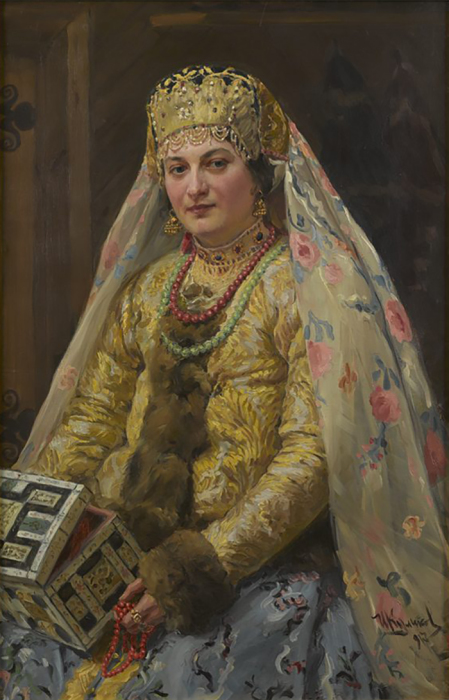 И. Куликов, Боярыня со шкатулкой, 1917 20 портретов русских красавиц