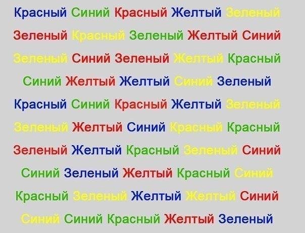 Попробуйте быстро назвать цвет каждого слова