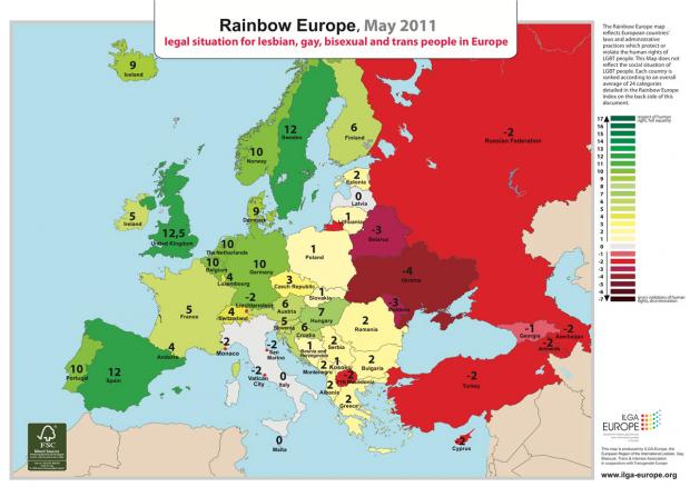 Карта благоприятствования ЛГБТ-сообществам в Европе