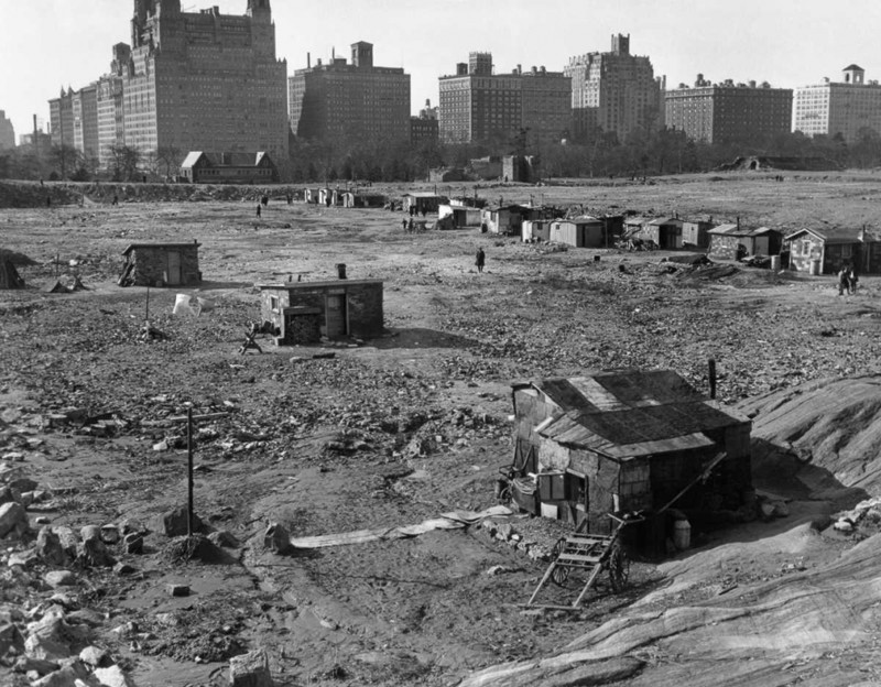1933 год. Гувервилль в Центральном парке, Нью-Йорк. великая депрессия, история, сша, трущебы