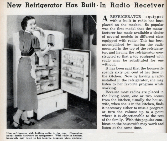 9. Холодильник времен Великой депрессии со встроенным радио гаджет, прошлое