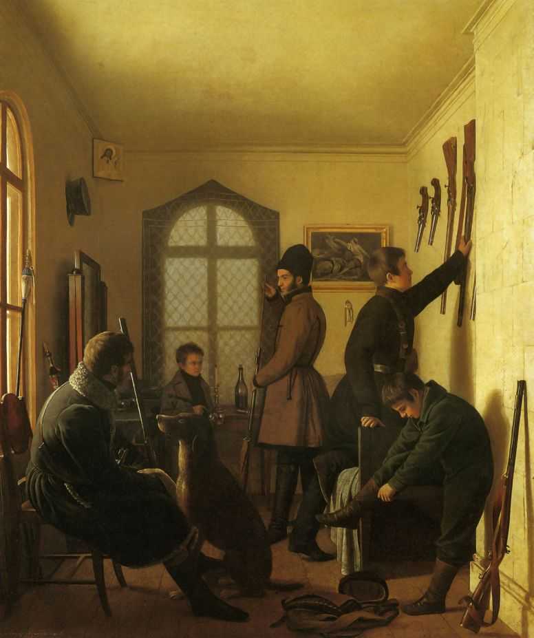 «Сборы на охоту». Художник Евграф Федорович Крендовский, 1836 год.jpg height=717