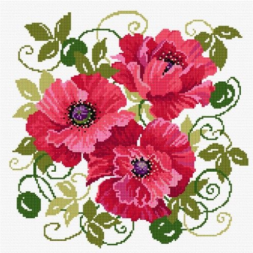 LJT019 Red Poppies | Lesley Teare Needlework and Cross Stitch Chart Designs