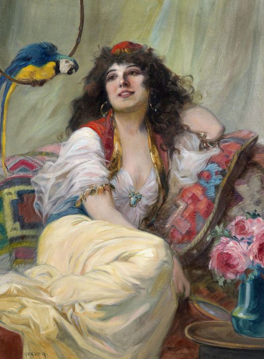 Ричард Гейгер (Richard Geiger), (1870-1945). Наложница с попугаем (Haremsdame mit Papagei). Ричард Гейгер (Richard Geiger), (1870-1945). Наложница с попугаем (Haremsdame mit Papagei).