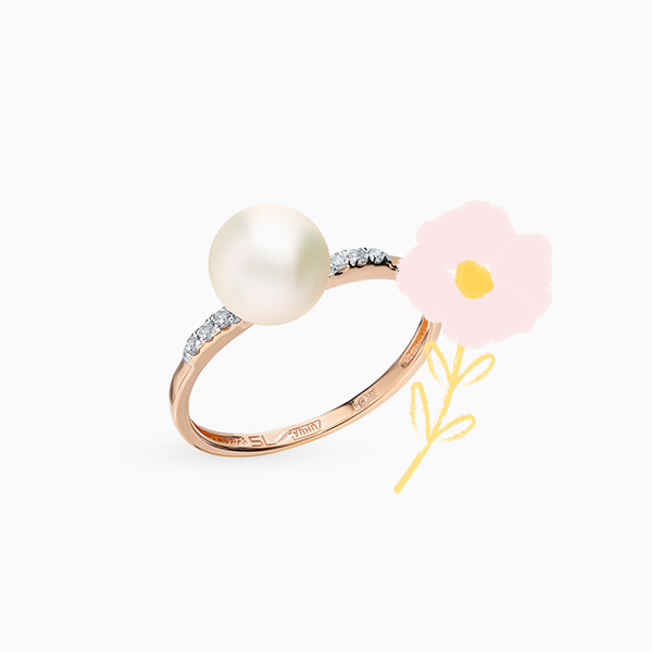 Кольцо SL, розовое золото, жемчуг, бриллианты