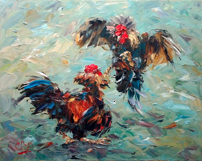 Художник В.Суковатых. Петушиный бой./Фото: mercury-gallery.ru Художник В.Суковатых. Петушиный бой./Фото: mercury-gallery.ru