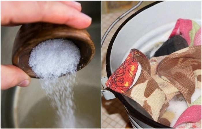 Растворите соль в воде и замочите полотенца
