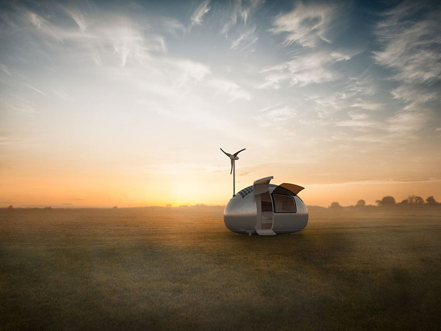 Экокапсула - мобильный экодом площадью 8 кв. метров с ветряком и солнечными батареями