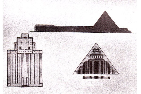 В. Красильников. Крематории. Kypcoвой проект. МИГИ. 1923. Фасад, перспектива, план, разрезы, фрагменты