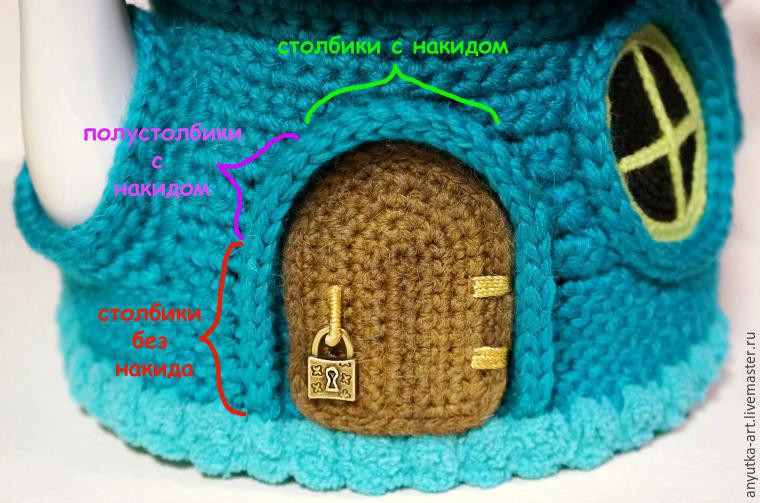 Вяжем грелку на чайник «Сказочный домик»