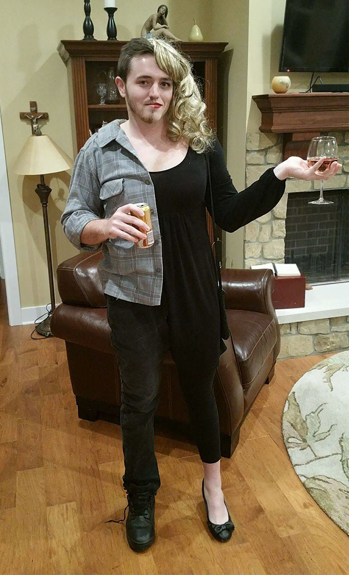 My Brother Was Sad His Girlfriend Couldn't Come To Our Halloween Party, So He Came As Both Of Them