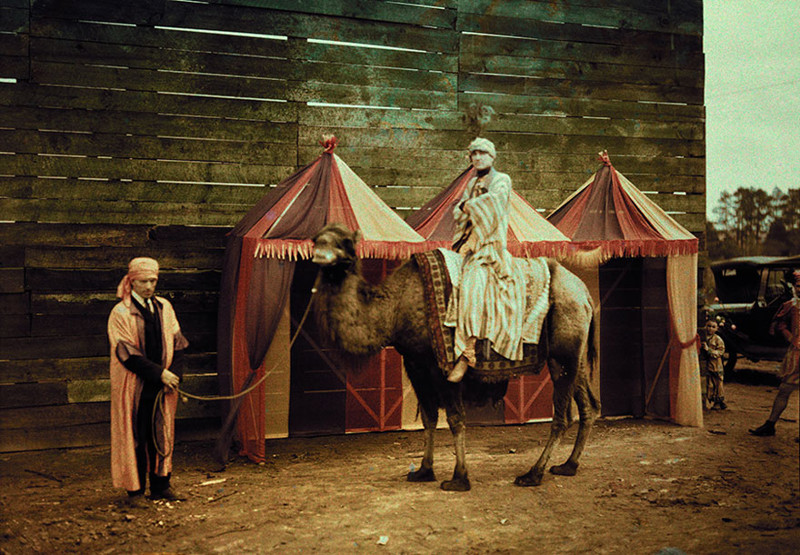 72. Одногорбый верблюд и его наездник на фестивале цветения персиков в Форте Валли. Джорджия, май 1925 national geographic, история, природа, фотография