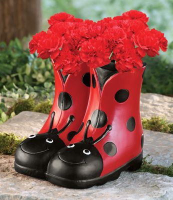 Ladybug Rain Boots Decorative Garden Planter