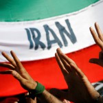 Iranian university exchange students protest election results outside Iran's embassy to Italy in Rome