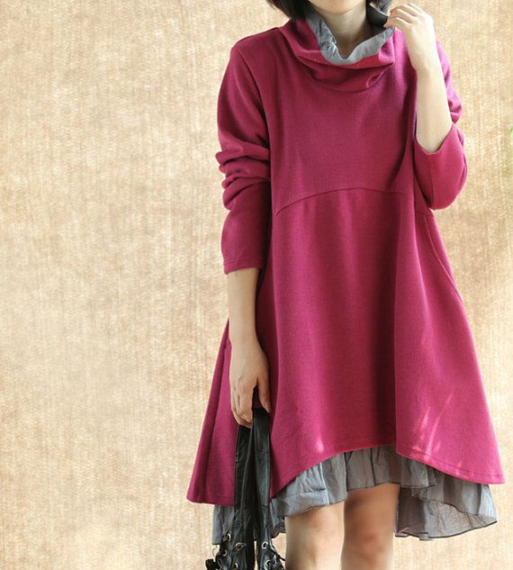 Women fall Long dress/  Cotton Heap collar loose dress/ by MaLieb, $99.00