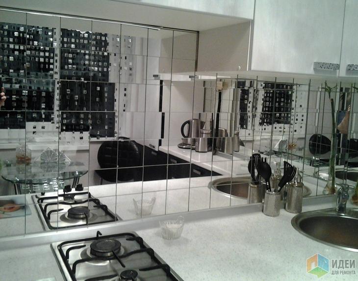 Зеркальный кухонный фартук, красивые кухни фото