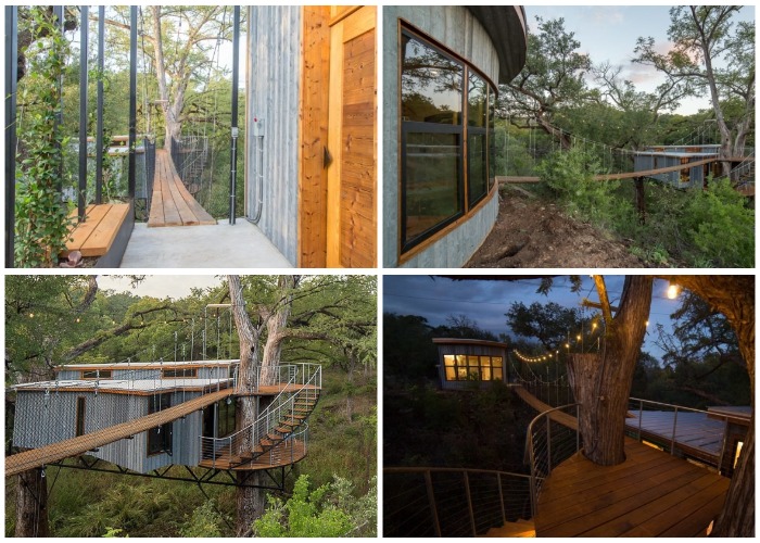 Эко-коттедж Yoki Treehouse состоит из двух домиков, соединенных подвесным мостом. Эко-коттедж Yoki Treehouse состоит из двух домиков, соединенных подвесным мостом.