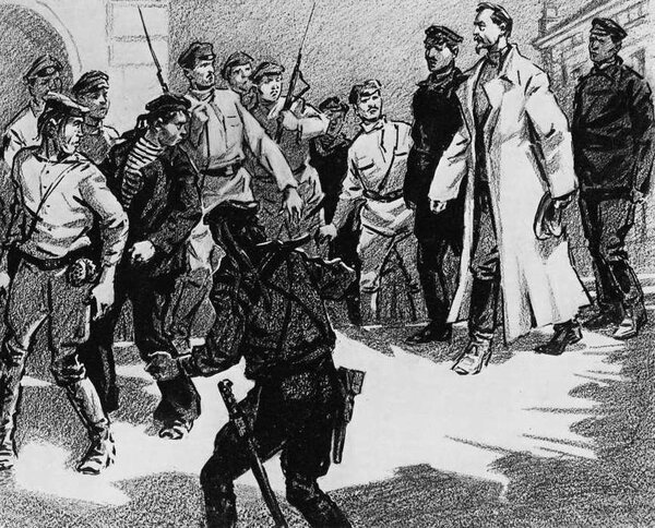 Дзержинский и «эсеровские мятежники». Рисунок В. Коновалова