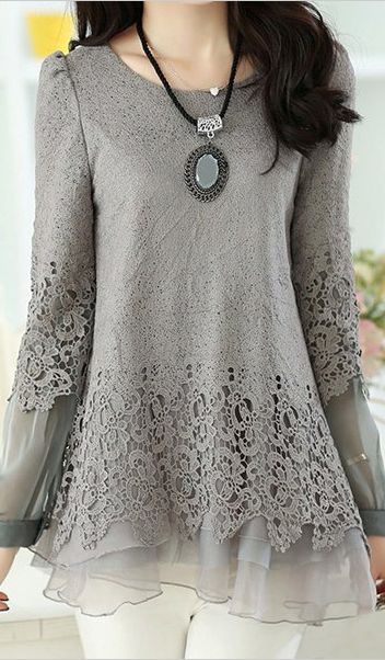 Dove Grey | Lace Splicing Top.  dresslily.com