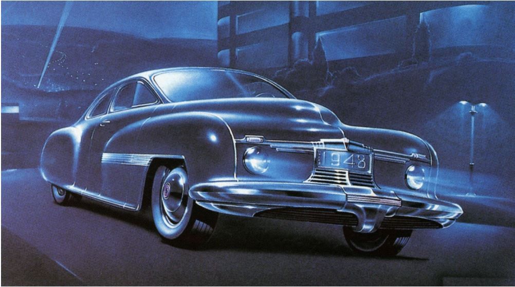 Эскиз, сделанный Хартфилдом Биллсом (C. Hatfield Bills) в 1940 году как Chrysler 1948 года sketch, автодизайн, дизайн