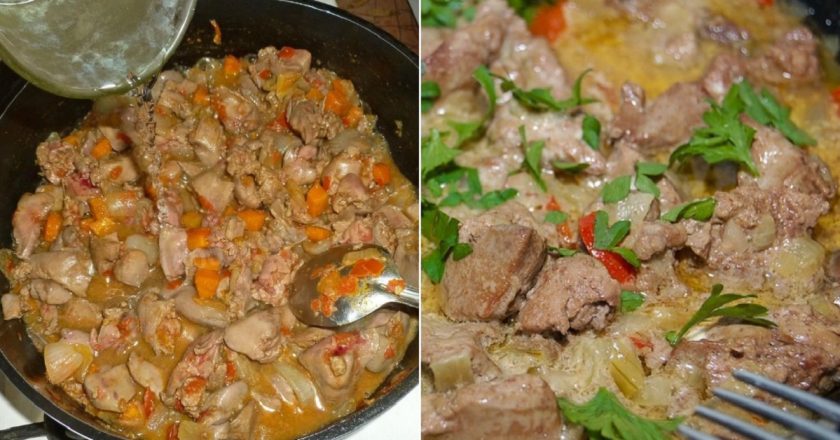 Печень с овощами