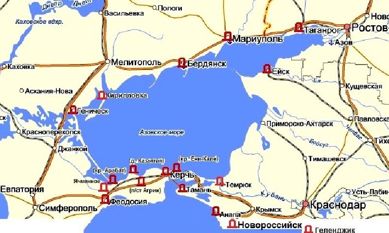 Карта городов на азовском море подробная с городами