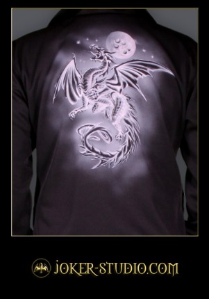 ДРАКОН ~ МУЖСКАЯ РУБАШКА из ГАБАРДИНА с ФЭНТЕЗИ РИСУНКОМ в МИСТИЧЕСКОМ СТИЛЕ для НЕФОРМАЛА