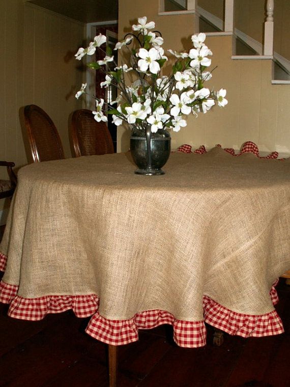 burlap and red gingham tablecloth...love!