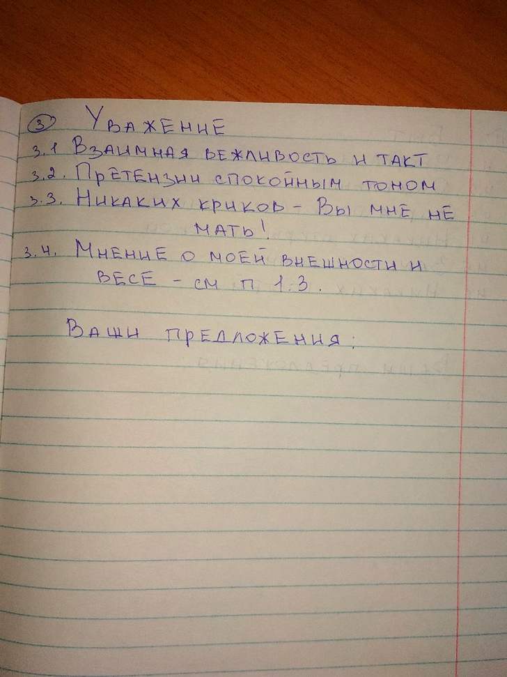 Пришла к маме невестка жить, со списком правил: » пункт 1.3 не открывать рот, когда не спрашивают» Пришла к маме невестка жить, со списком правил: » пункт 1.3 не открывать рот, когда не спрашивают»