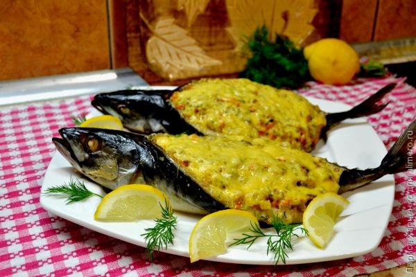 Запеченная скумбрия с рисом рецепт