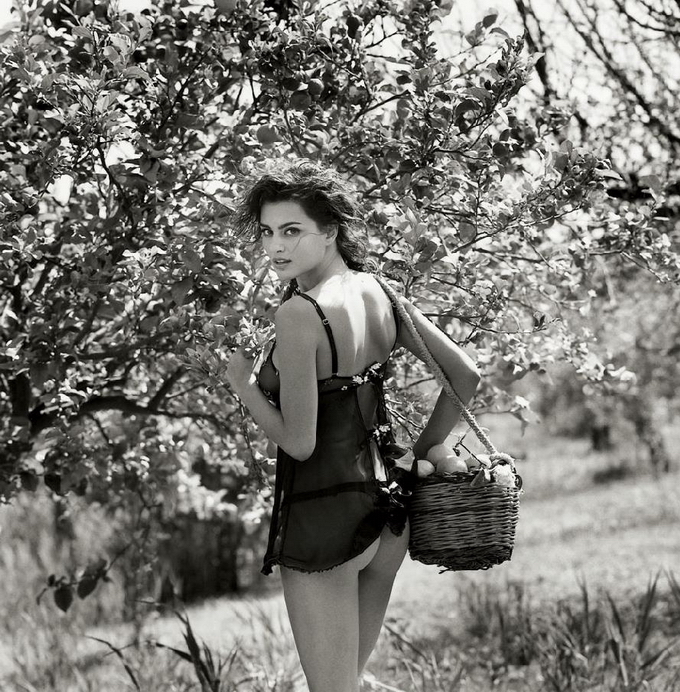 Vintage outdoor girl talking dirty